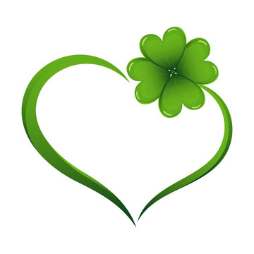 Heart With Colorful Clover Leaf, Shamrock. Logo, Icon. St. Patrick's Day Illustration, Vector