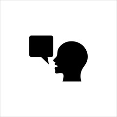 Voice control icon. Speak or talk recognition icon, sound commander or speech dictator head, vector illustration on white background
