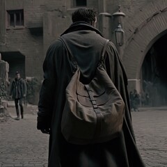 A mysterious man carrying a bag. Made with Generative AI. 