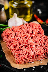 Minced fresh meat on the table. 