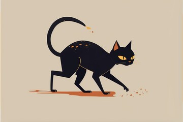 black cat flat illustration created with Generative AI technology	