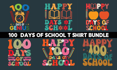Fototapeta na wymiar 100 days of school t shirt design bundle,,groovy font style t shirt,100th days,vector,eps file
