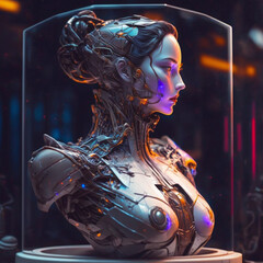 Generative AI fantasy sci-fi cyborg woman.
