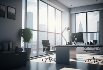 Generative ai interior of futuristic technological office.