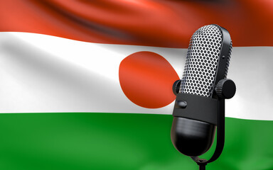 Niger national flag with microphone composition of voice of truth debate information radio broadcast translation radio podcast freedom of speech concept 3d rendering image
