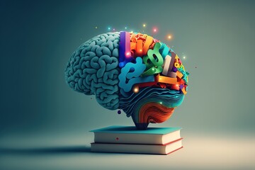 illustration abstraite du cerveau humain symbole de réflexion et apprentissage - obrazy, fototapety, plakaty