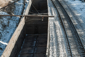 rail cars loaded with coal transported from nearby mines to power plants in winter