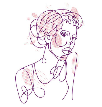 recommend clip art: Woman beauty face vector linear illustration, delicate line art of attractive girl portrait, abstract feminine drawing minimal style isolated.