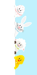 Osterei, Schaf, Weißer Osterhase & Küken Banner Vertikal Himmel