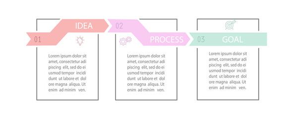 Business Infographics. 3 steps to achieve the result. Stages of development, workflow, marketing or plan. Business strategy with icons. Diagram of the report, statistics and training