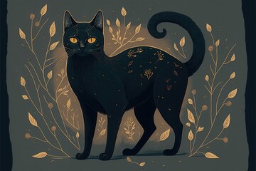 black cat flat illustration created with Generative AI technology