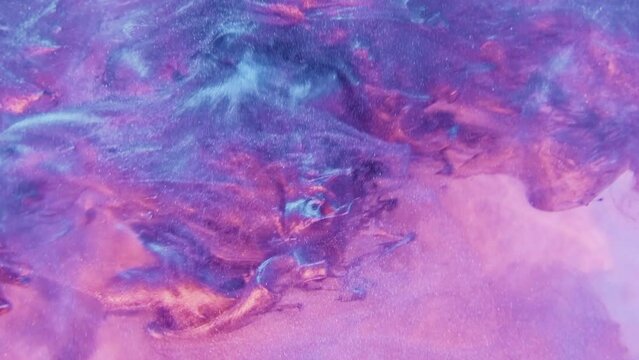 Paint splash. Ink water. Magic explosion. Blue pink purple neon color light shimmering glitter fluid wave flow motion abstract background.