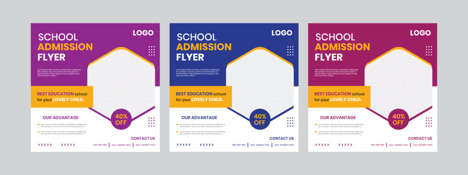 Online admission square banner design, open to school social web banner design and go to school junior banner or card layout