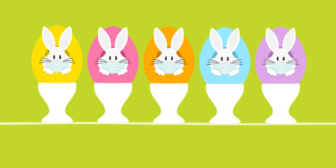 5 Weiße Osterhasen Maske In Ei Eierbecher Vorn Grün