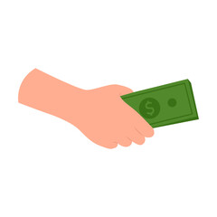 Hand with stack of green banknotes vector illustration. Hand holding money, banknotes or cash isolated on white background. Payment, banking concept