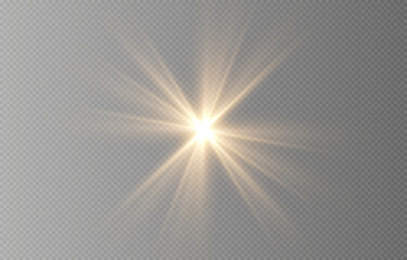 Light, sun on an isolated transparent background. The rays of the sun png. Light png. Sunrise Sunset. Flash Light. Vector illustration.