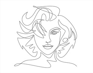 Woman face continuous line drawing. Abstract minimal woman portrait. Line art, drawing of face , fashion concept, woman beauty minimalist, vector illustration.