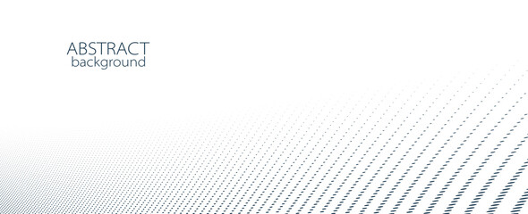 Abstract vector background with dots in motion like particles, technology halftone big data theme backdrop, black and white minimal 3D perspective design.