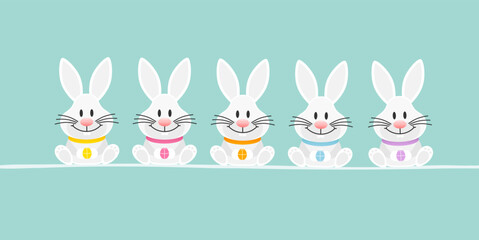 5 Weiße Osterhasen Banner Türkis