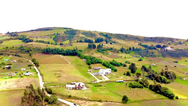 Aerial landscape of the countryside, green mountains, Andean region, Colombia,South America