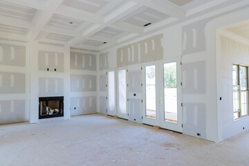 As part of construction new house, we are finishing plastering drywall ready to paint - obrazy, fototapety, plakaty