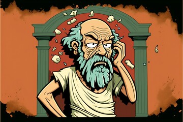 Socrates, the great Greek philosopher, cartoon version illustration.