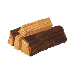 Watercolor wooden element firewood. Hand-drawn rustic illustration isolated on white background. Perfect for prints, design and cards, hike and walks, eco style.