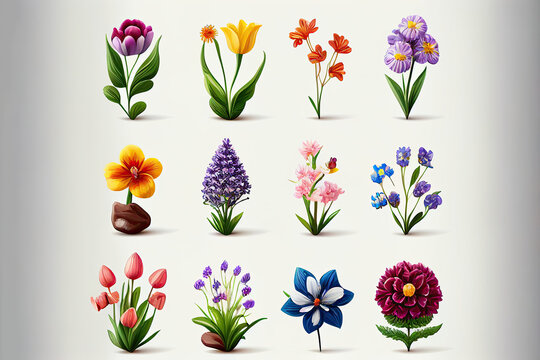 Spring flowers set, Generative AI