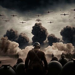 World War 2 aerial battle. Action scene. Made with Generative AI.