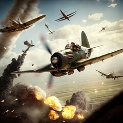 World War 2 aerial battle. Action scene. Made with Generative AI.