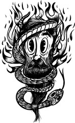 Obraz premium bearded man and his snake tattoo