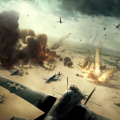 World War 2 aerial battle. Action scene. Made with Generative AI.