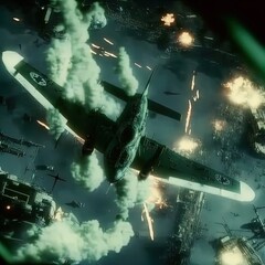 World War 2 aerial battle. Action scene. Made with Generative AI.