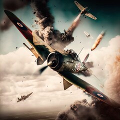 World War 2 aerial battle. Action scene. Made with Generative AI.