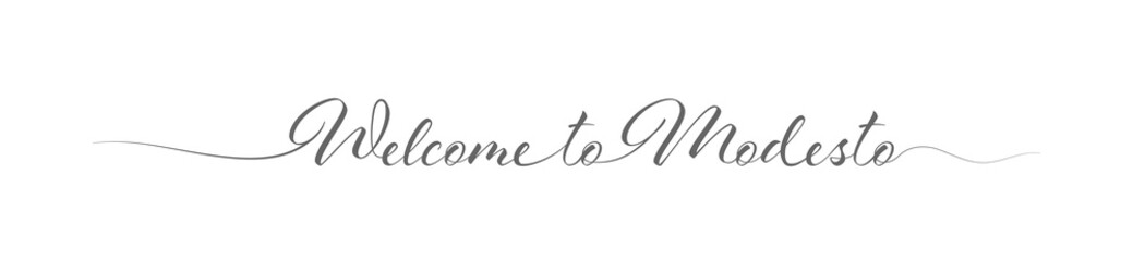 Fototapeta na wymiar Welcome to Modesto. Stylized calligraphic greeting inscription in one line