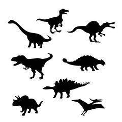 set of dinosaur silhouette design. wild reptile sign and symbol.