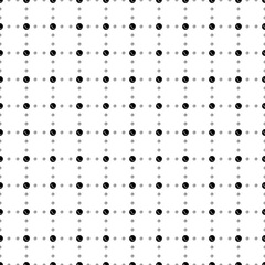Fototapeta na wymiar Square seamless background pattern from black tennis balls are different sizes and opacity. The pattern is evenly filled. Vector illustration on white background