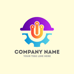 Fototapeta premium logo construction helmet, Gear Template industrial Logo 