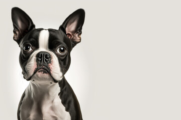A Boston Terrier Dog, Puppy in white background, Generative AI