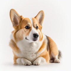 A beautiful and cute corgi sitting on the floor with white background, Generative AI