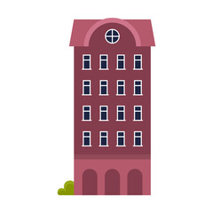 Vector illustration of building exterior house. Home with windows and doors, chimneys on roofs isolated on white. Town concept