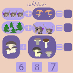 count the donkeys and mushrooms in the picture and put the right number