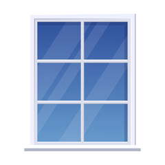 Window with white frame. Vector illustration of clean blue glass window on wall of building. Cartoon classic element of house exterior isolated white. Architecture, facade concept