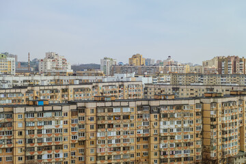 Skyline of commieblock houses. Soviet period apartment blocks in Belgorod left-bank residential area.