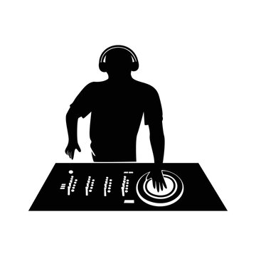 recommend clip art: Disc Jockey silhouette design. entertainer man in party and club. nightlife sign and symbol.