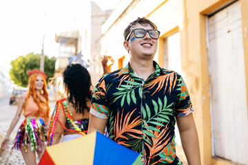 Portrait of a Brazilian man during a carnival block