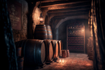 wine cellar with barrels