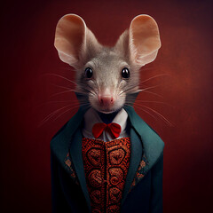 Realistic lifelike mouse mice rodent in dapper high end luxury formal suit and shirt, commercial, editorial advertisement, surreal surrealism - obrazy, fototapety, plakaty