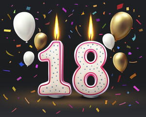 Happy Birthday years. 18 anniversary of the birthday, Candle in the form of numbers. Vector