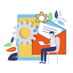 vector illustrations of business people with mail and gear